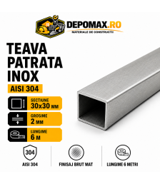 Teava patrata inox AISI 304, 30 x 30 x 2 mm, 6 metri